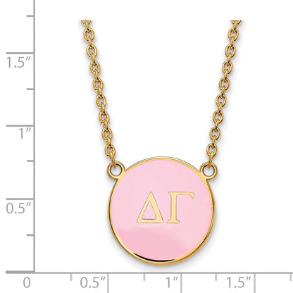 Gold Plated Sterling Silver Logoart Delta Gamma Sorority Greek Letters Large Color Enamel Pendant 18 Inch Necklace