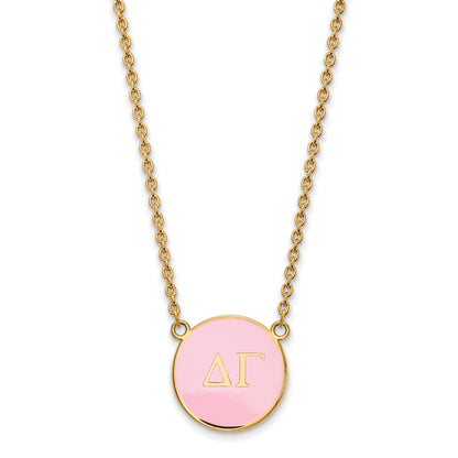 Gold Plated Sterling Silver Logoart Delta Gamma Sorority Greek Letters Large Color Enamel Pendant 18 Inch Necklace