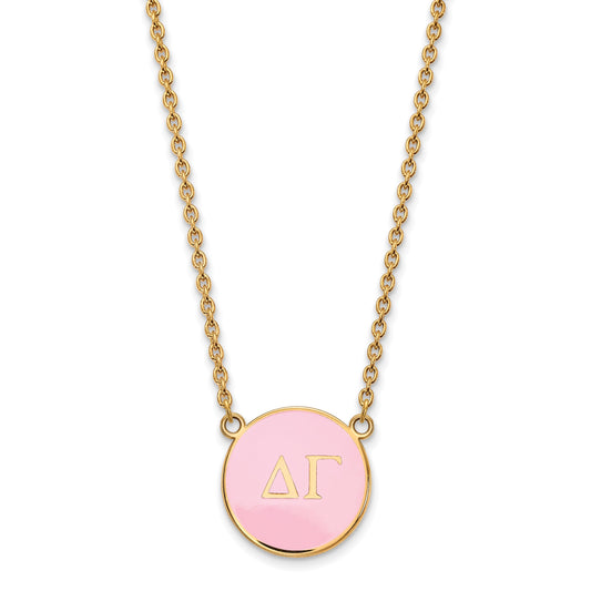 Gold Plated Sterling Silver Logoart Delta Gamma Sorority Greek Letters Large Color Enamel Pendant 18 Inch Necklace