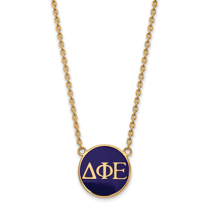 Gold Plated Sterling Silver Logoart Delta Phi Epsilon Sorority Greek Letters Large Color Enamel Pendant 18 Inch Necklace