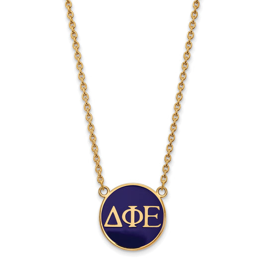 Gold Plated Sterling Silver Logoart Delta Phi Epsilon Sorority Greek Letters Large Color Enamel Pendant 18 Inch Necklace