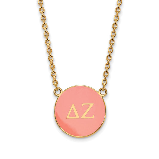 Gold Plated Sterling Silver Logoart Delta Zeta Sorority Greek Letters Large Color Enamel Pendant 18 Inch Necklace