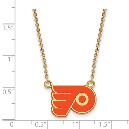 Gold Plated Sterling Silver Nhl Logoart Philadelphia Flyers Small Enameled Pendant 18 Inch Necklace