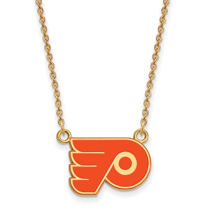 Gold Plated Sterling Silver Nhl Logoart Philadelphia Flyers Small Enameled Pendant 18 Inch Necklace