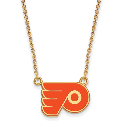 Gold Plated Sterling Silver Nhl Logoart Philadelphia Flyers Small Enameled Pendant 18 Inch Necklace