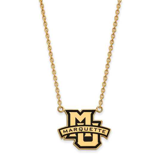 Gold Plated Sterling Silver Logoart Marquette University Large Enameled Pendant 18 Inch Necklace