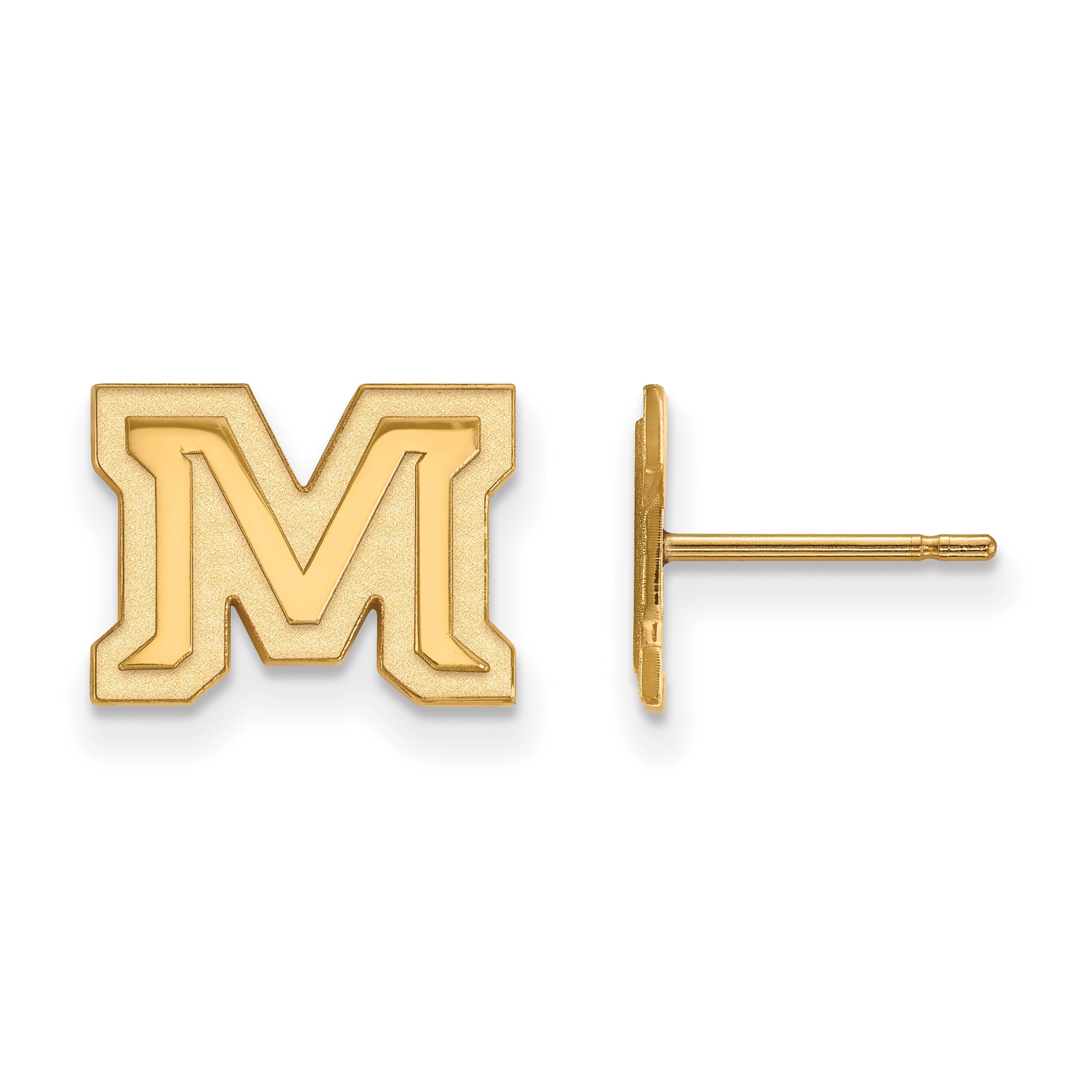 Gold Plated Sterling Silver Logoart Montana State University Letter M Extra Small Post Earrings