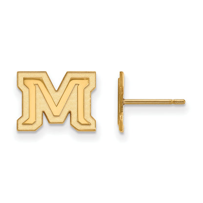 Gold Plated Sterling Silver Logoart Montana State University Letter M Extra Small Post Earrings