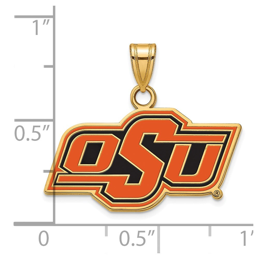 Gold Plated Sterling Silver Logoart Oklahoma State University O S U Small Enameled Pendant