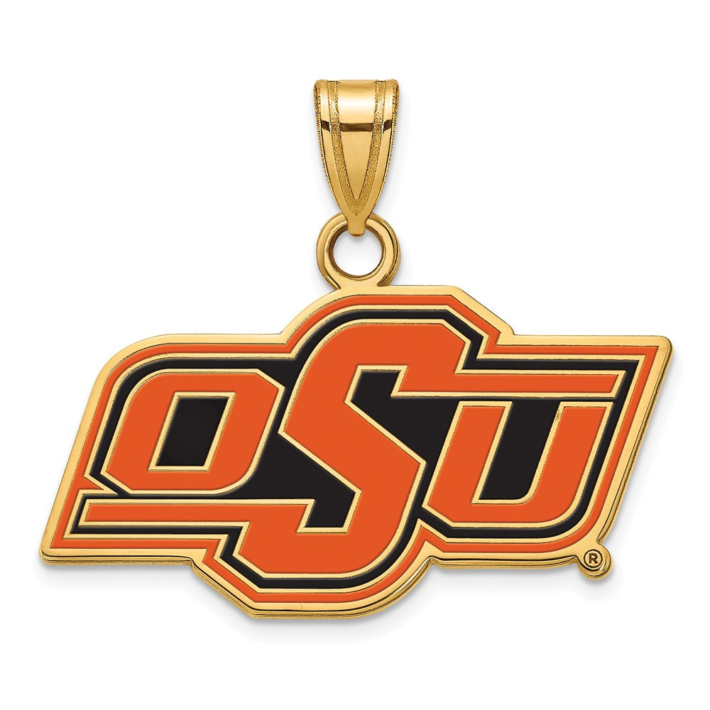 Gold Plated Sterling Silver Logoart Oklahoma State University O S U Small Enameled Pendant