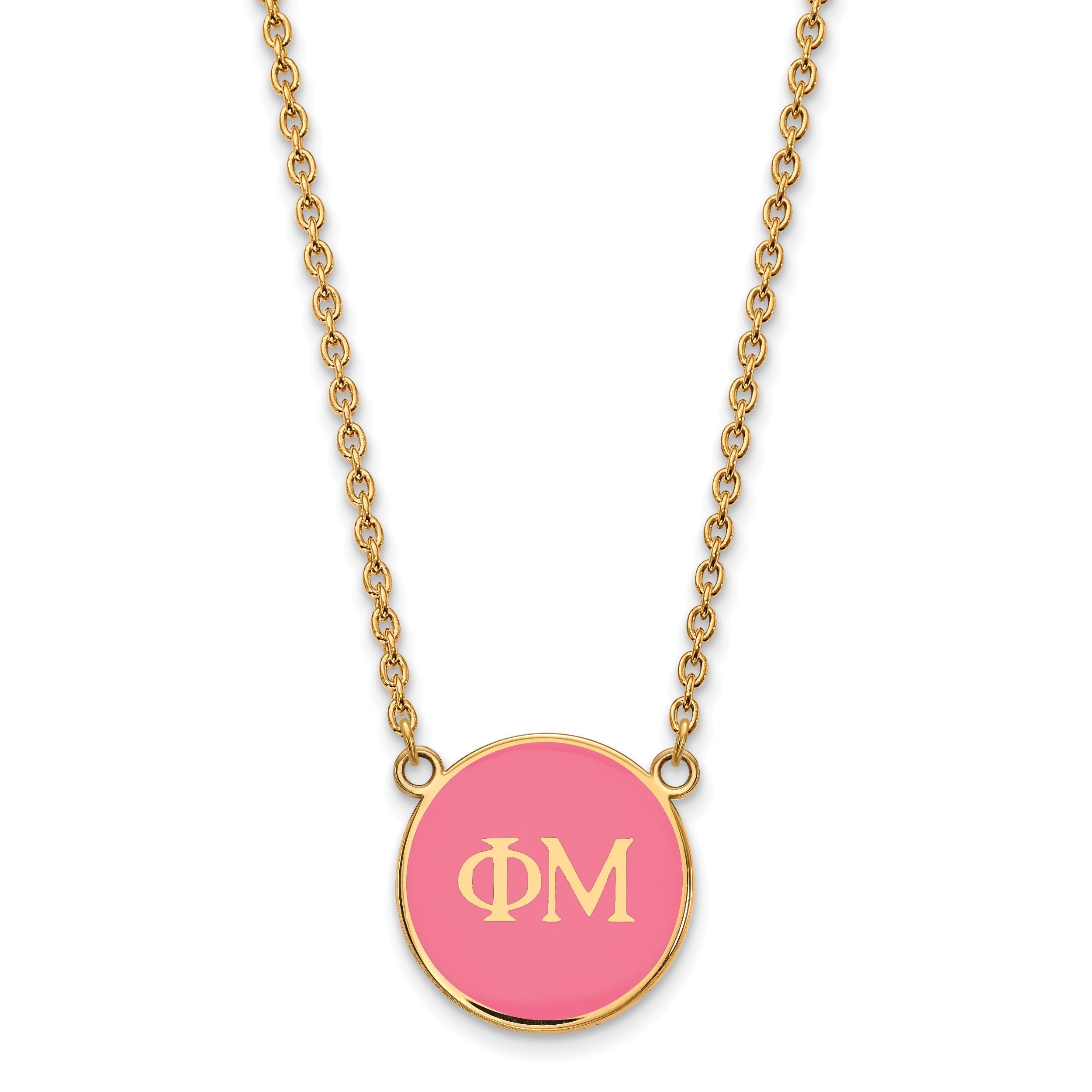 Gold Plated Sterling Silver Logoart Phi Mu Sorority Greek Letters Large Color Enamel Pendant 18 Inch Necklace
