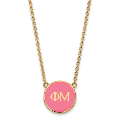 Gold Plated Sterling Silver Logoart Phi Mu Sorority Greek Letters Large Color Enamel Pendant 18 Inch Necklace