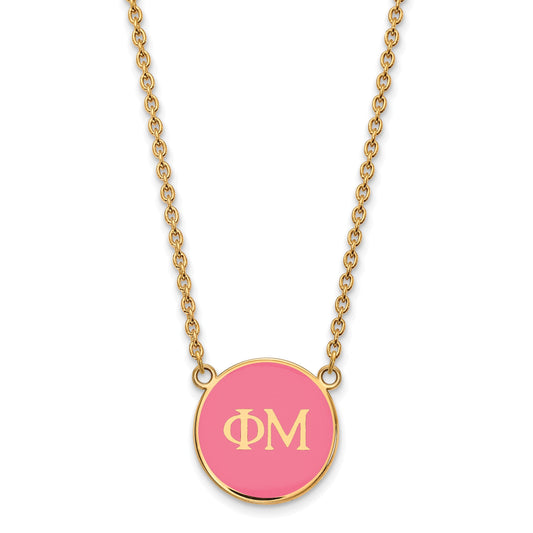 Gold Plated Sterling Silver Logoart Phi Mu Sorority Greek Letters Large Color Enamel Pendant 18 Inch Necklace