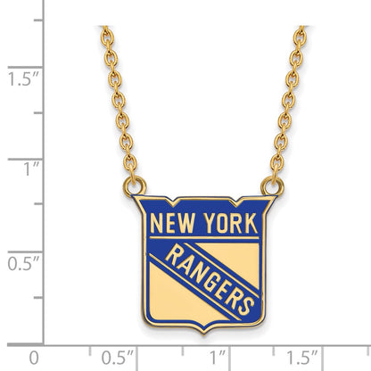 Gold Plated Sterling Silver Nhl Logoart New York Rangers Large Enameled Pendant 18 Inch Necklace