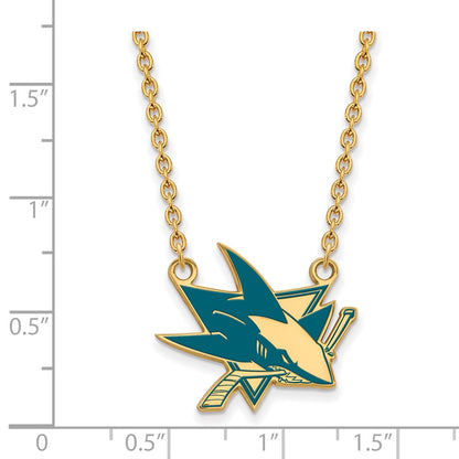 Gold Plated Sterling Silver Nhl Logoart San Jose Sharks Large Enameled Pendant 18 Inch Necklace