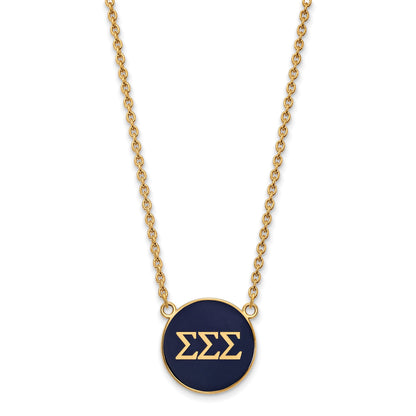 Gold Plated Sterling Silver Logoart Sigma Sorority Greek Letters Large Color Enamel Pendant 18 Inch Necklace
