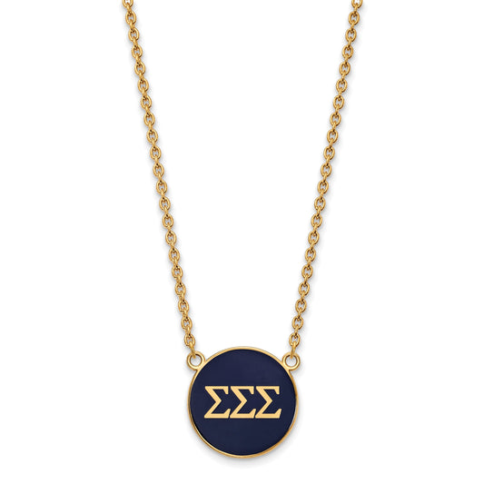 Gold Plated Sterling Silver Logoart Sigma Sorority Greek Letters Large Color Enamel Pendant 18 Inch Necklace
