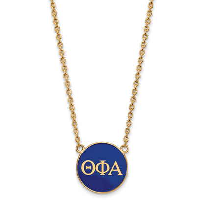 Gold Plated Sterling Silver Logoart Theta Phi Alpha Sorority Greek Letters Large Color Enamel Pendant 18 Inch Necklace