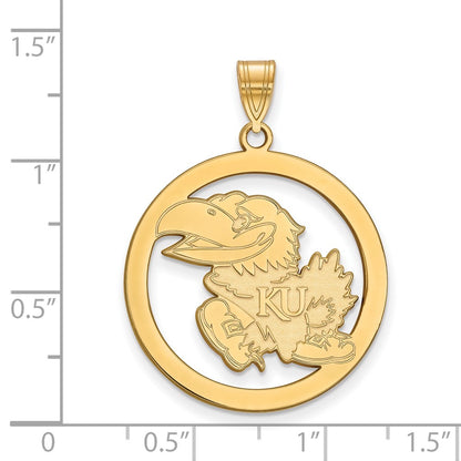 Gold Plated Sterling Silver Logoart University Of Kansas Jayhawk Large Circle Pendant