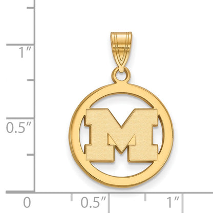Gold Plated Sterling Silver Logoart University Of Michigan Letter M Medium Circle Pendant