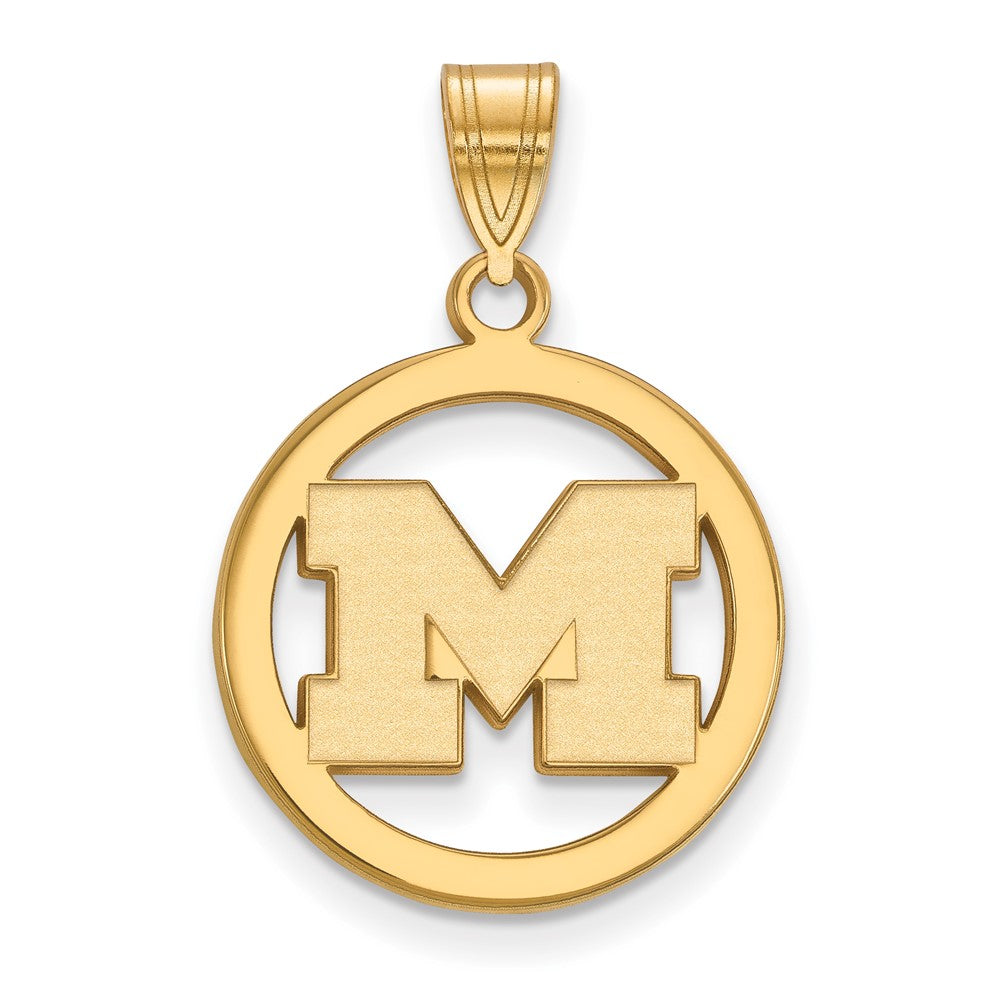 Gold Plated Sterling Silver Logoart University Of Michigan Letter M Medium Circle Pendant