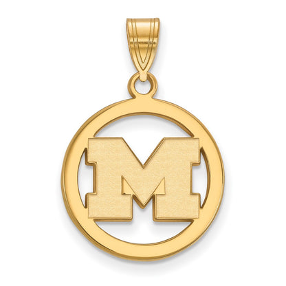 Gold Plated Sterling Silver Logoart University Of Michigan Letter M Medium Circle Pendant