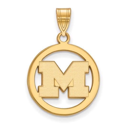 Gold Plated Sterling Silver Logoart University Of Michigan Letter M Medium Circle Pendant