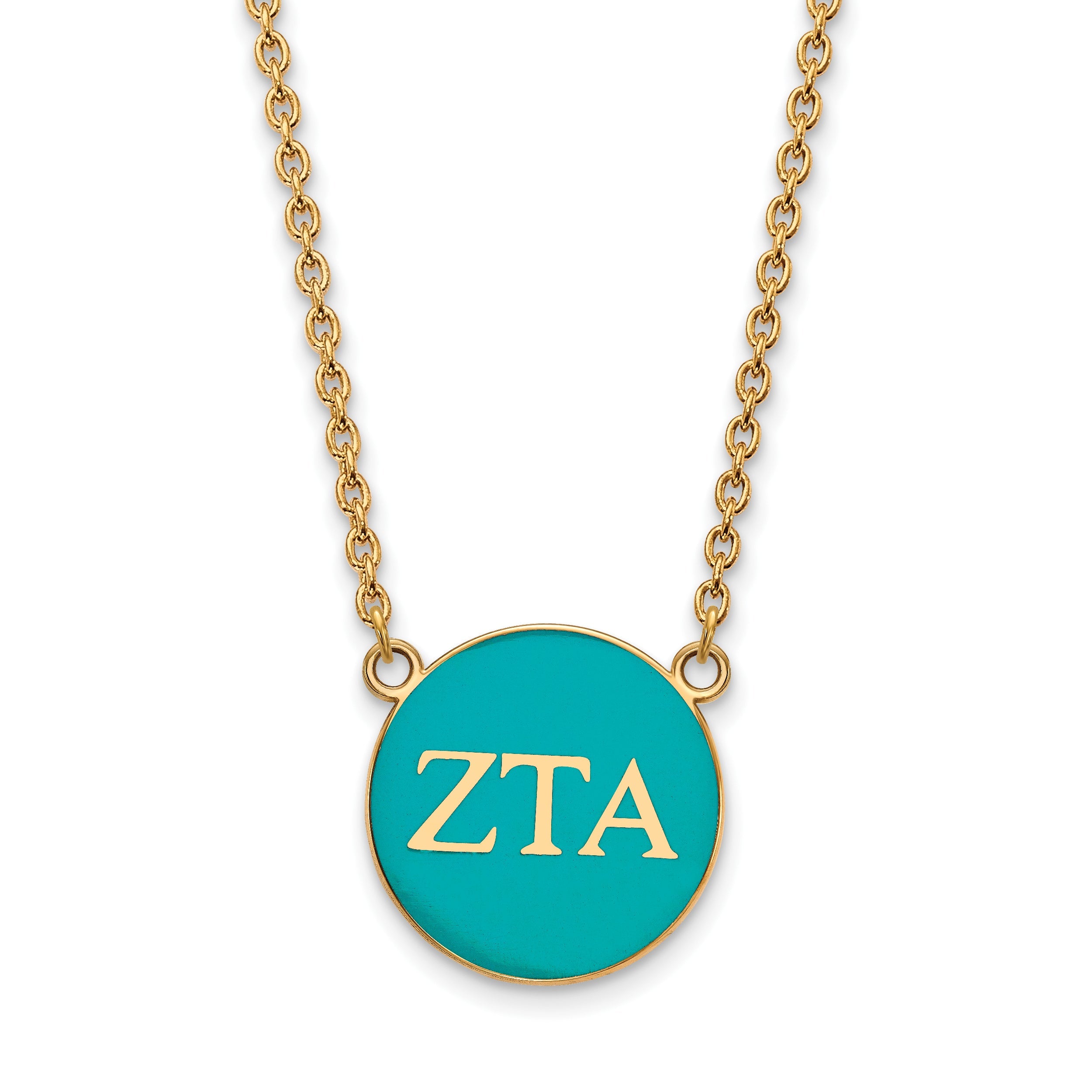 Gold Plated Sterling Silver Logoart Zeta Tau Alpha Sorority Greek Letters Large Color Enamel Pendant 18 Inch Necklace