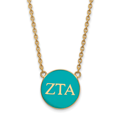 Gold Plated Sterling Silver Logoart Zeta Tau Alpha Sorority Greek Letters Large Color Enamel Pendant 18 Inch Necklace