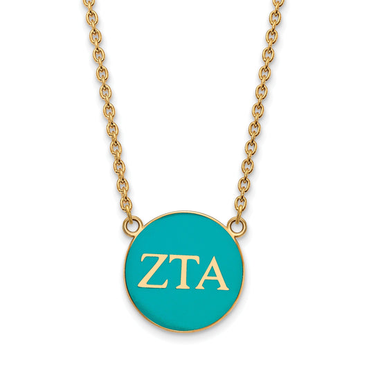 Gold Plated Sterling Silver Logoart Zeta Tau Alpha Sorority Greek Letters Large Color Enamel Pendant 18 Inch Necklace