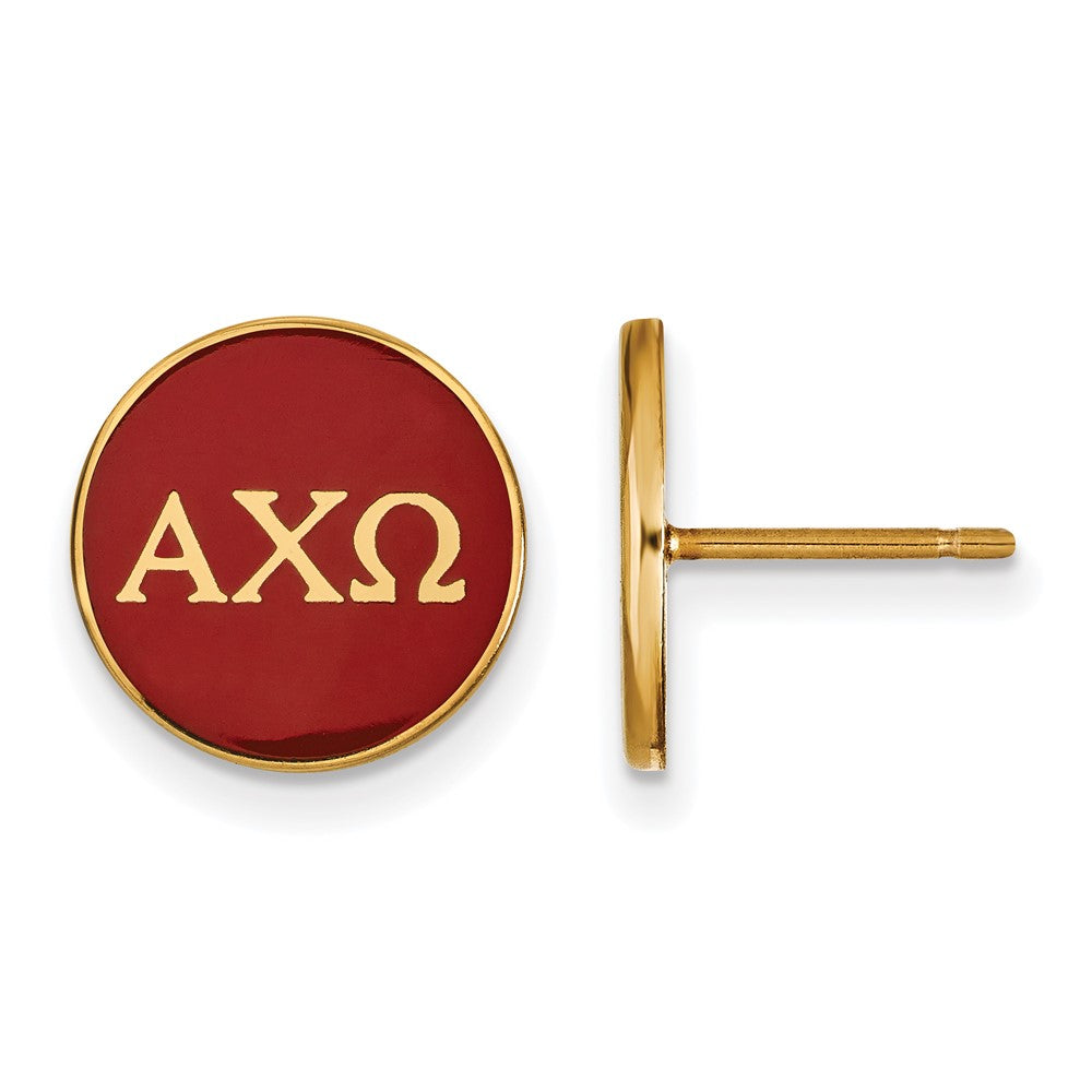 Gold Plated Sterling Silver Logoart Alpha Chi Omega Sorority Greek Letters Color Enamel Post Earrings