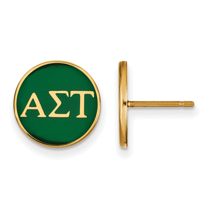 Gold Plated Sterling Silver Logoart Alpha Sigma Tau Sorority Greek Letters Color Enamel Post Earrings