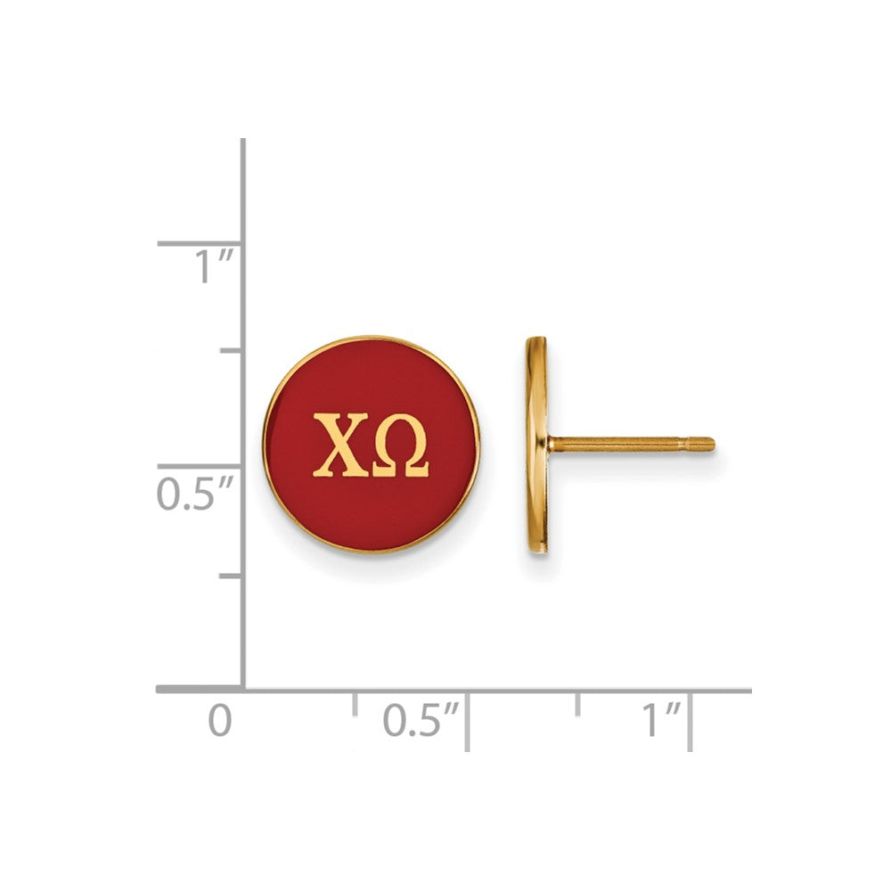 Gold Plated Sterling Silver Logoart Chi Omega Sorority Greek Letters Color Enamel Post Earrings