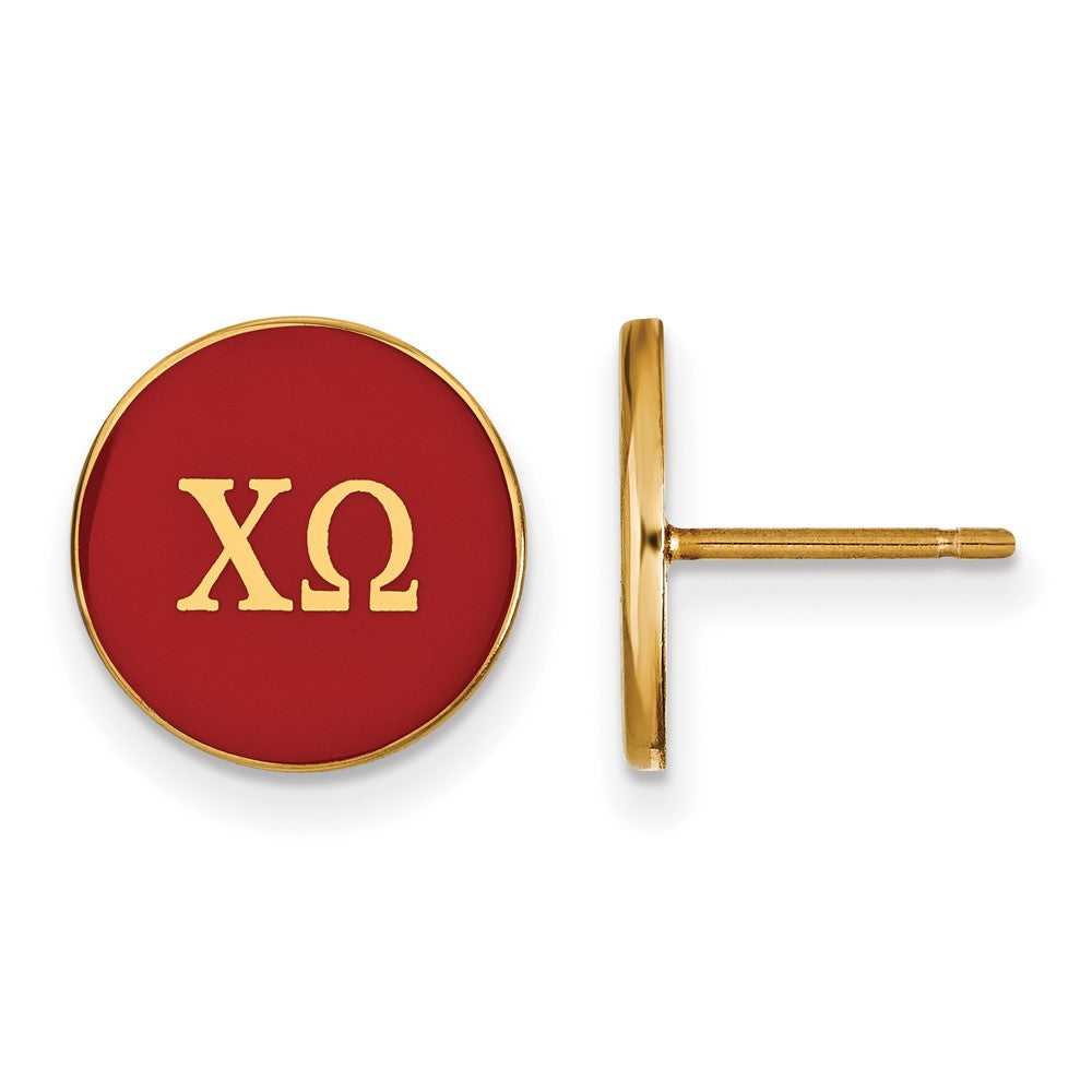 Gold Plated Sterling Silver Logoart Chi Omega Sorority Greek Letters Color Enamel Post Earrings