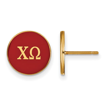 Gold Plated Sterling Silver Logoart Chi Omega Sorority Greek Letters Color Enamel Post Earrings