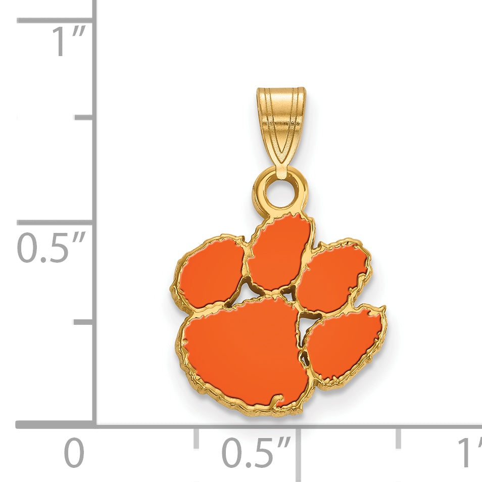 Gold Plated Sterling Silver Logoart Clemson University Tiger Paw Small Enameled Pendant