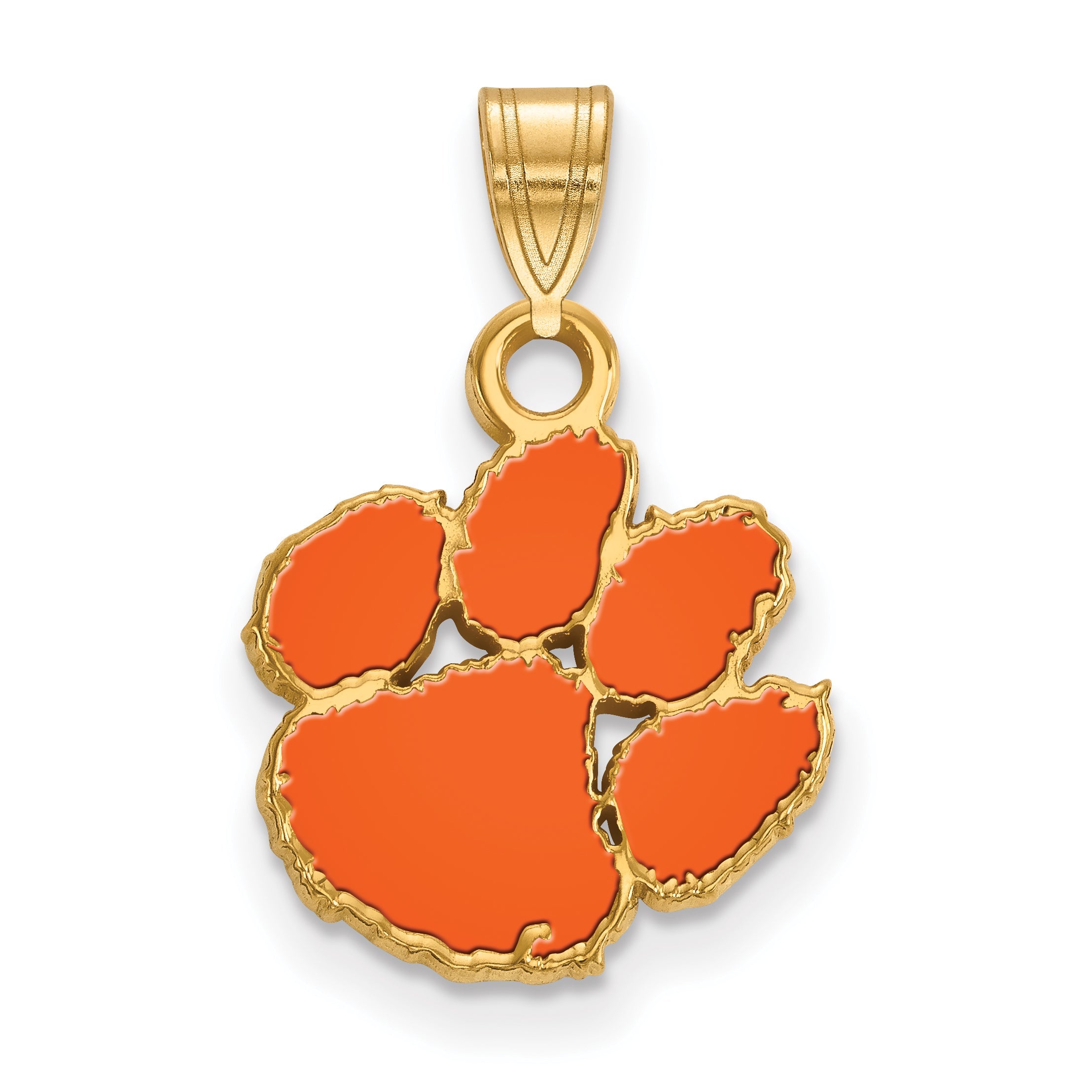 Gold Plated Sterling Silver Logoart Clemson University Tiger Paw Small Enameled Pendant