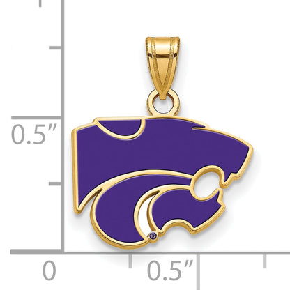 Gold Plated Sterling Silver Logoart Kansas State University Wildcat Small Enameled Pendant