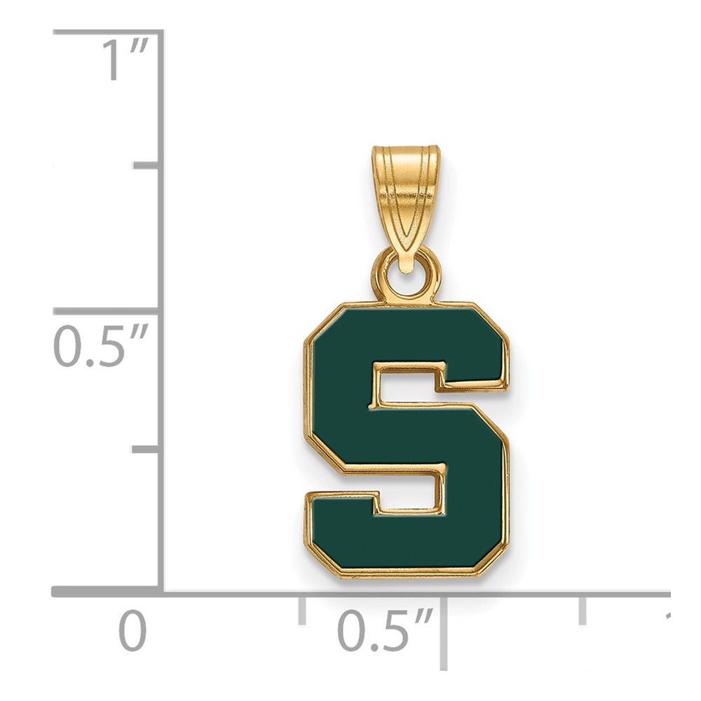 Gold Plated Sterling Silver Logoart Michigan State University Letter S Small Enameled Pendant