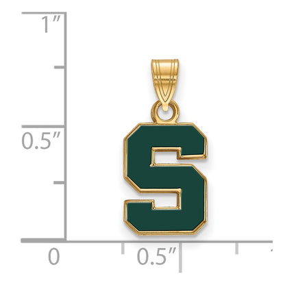 Gold Plated Sterling Silver Logoart Michigan State University Letter S Small Enameled Pendant