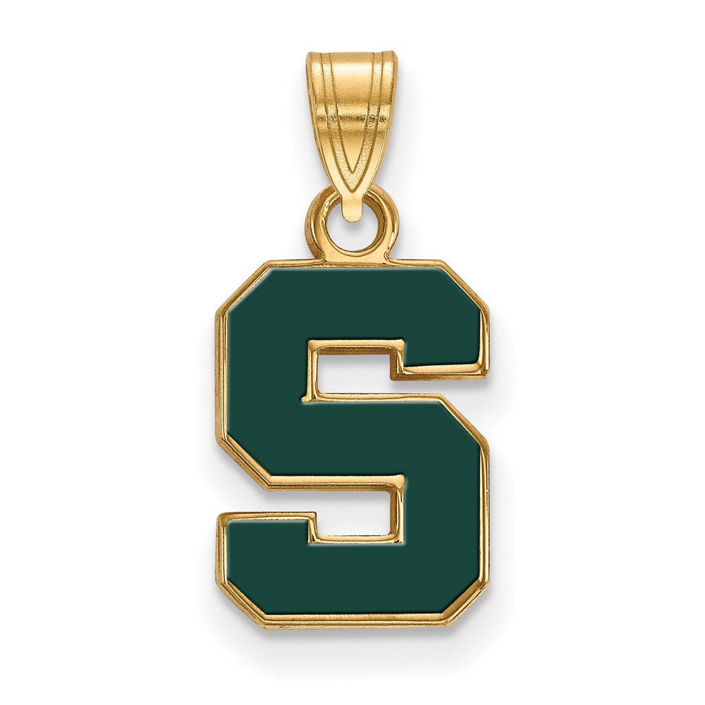 Gold Plated Sterling Silver Logoart Michigan State University Letter S Small Enameled Pendant