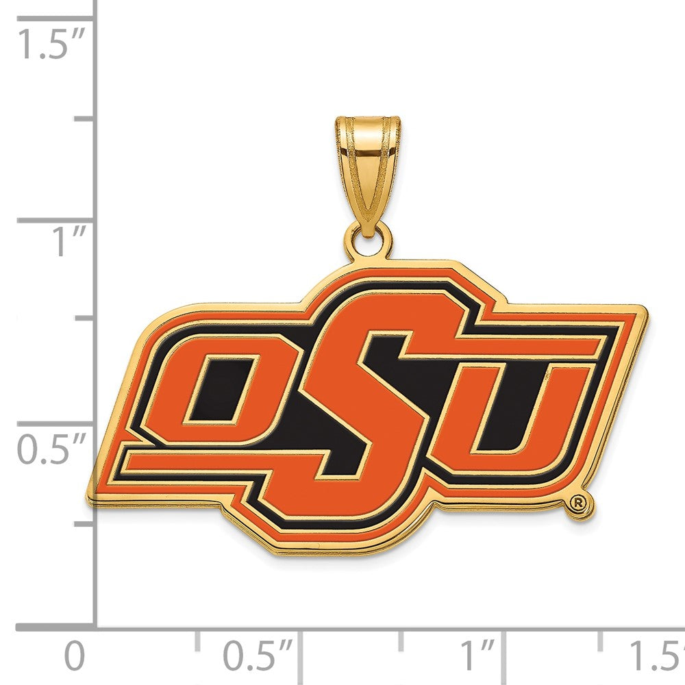 Gold Plated Sterling Silver Logoart Oklahoma State University O S U Large Enameled Pendant