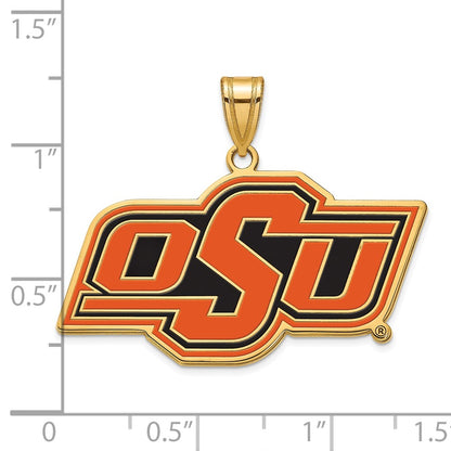 Gold Plated Sterling Silver Logoart Oklahoma State University O S U Large Enameled Pendant