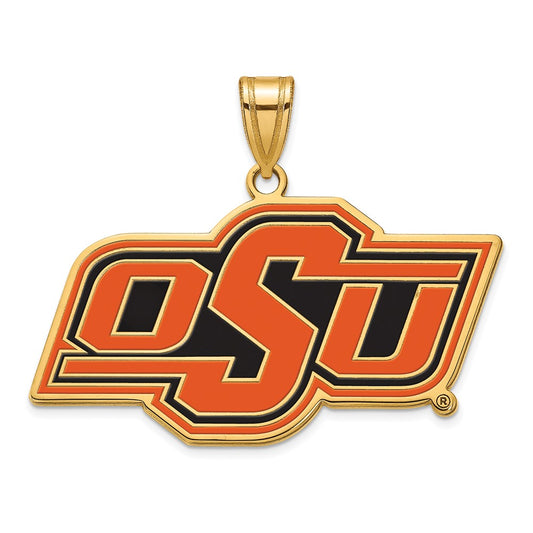 Gold Plated Sterling Silver Logoart Oklahoma State University O S U Large Enameled Pendant