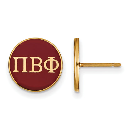 Gold Plated Sterling Silver Logoart Pi Beta Phi Sorority Greek Letters Color Enamel Post Earrings