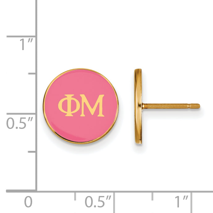 Gold Plated Sterling Silver Logoart Phi Mu Sorority Greek Letters Color Enamel Post Earrings