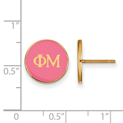 Gold Plated Sterling Silver Logoart Phi Mu Sorority Greek Letters Color Enamel Post Earrings