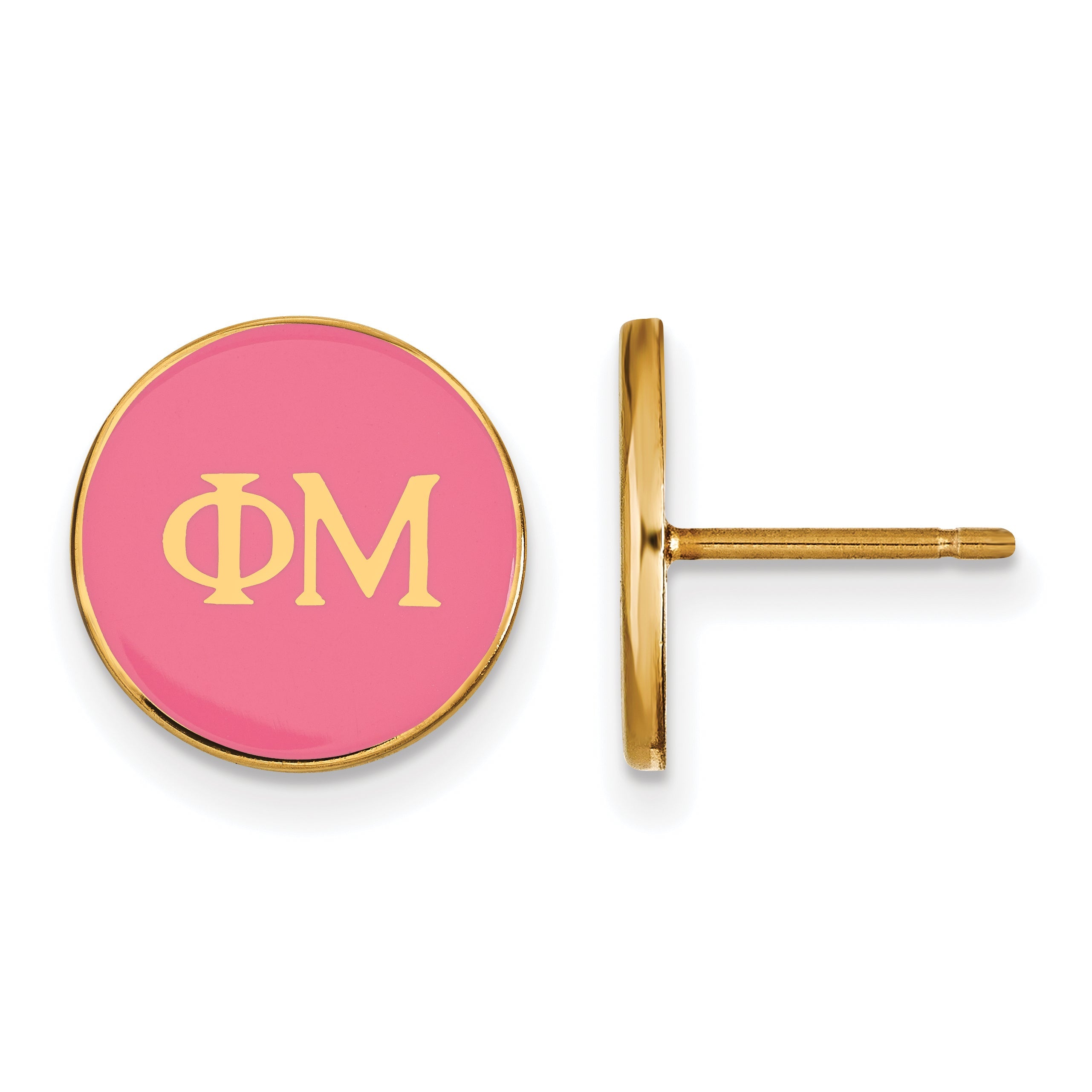 Gold Plated Sterling Silver Logoart Phi Mu Sorority Greek Letters Color Enamel Post Earrings