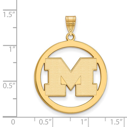 Gold Plated Sterling Silver Logoart University Of Michigan Letter M Extra Large Circle Pendant