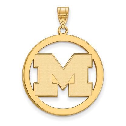 Gold Plated Sterling Silver Logoart University Of Michigan Letter M Extra Large Circle Pendant